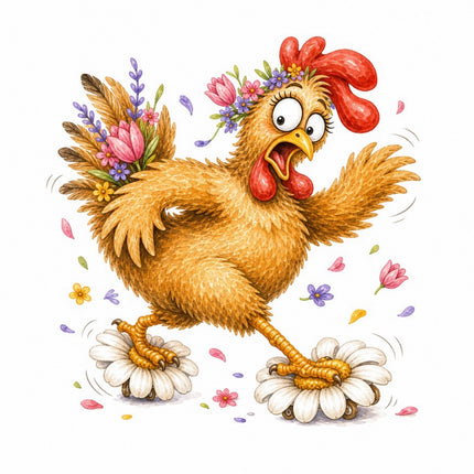 Whimsical Quirky Chicken 100% Cotton Fabric Panel Block FLIP-AAB1566
