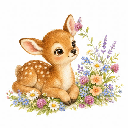 floral deer fabric panel