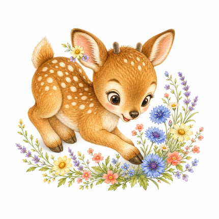 floral deer fabric panel