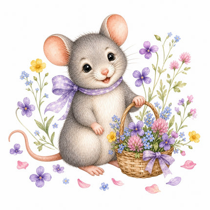 Floral Mouse 100% Cotton Fabric Panel Block Quilt Square AAB1591