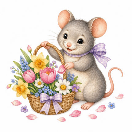 Mouse & Flowers 100% Cotton Fabric Panel Block FLIP-AAB1593