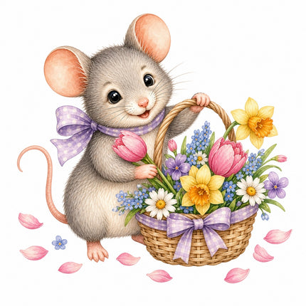 Mouse & Flowers 100% Cotton Fabric Panel Block Quilt Square AAB1594