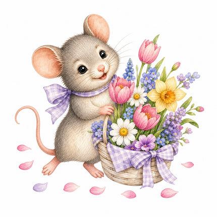 mouse with flowers fabric panel