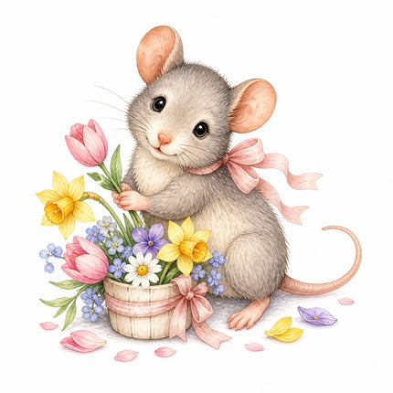 mouse with flowers fabric panel