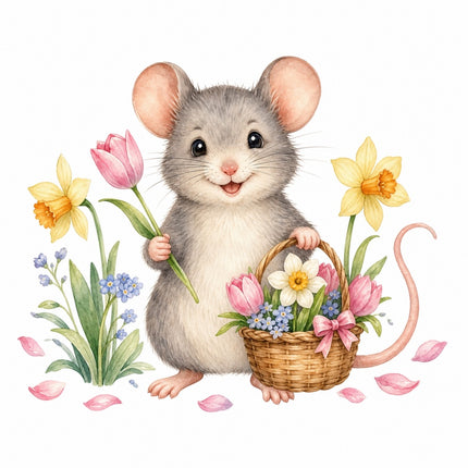 mouse with flowers fabric panel