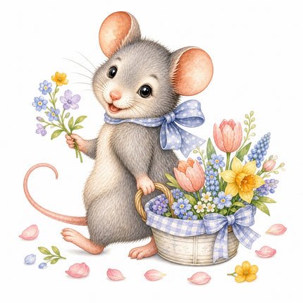 mouse with flowers quilt block