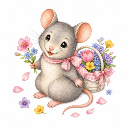 mouse with flowers quilt block