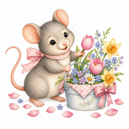 mouse with flowers quilt square