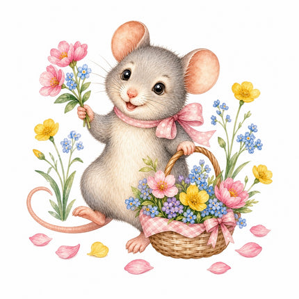 mouse with flowers quilt square