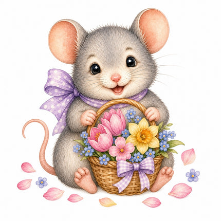 mouse with flowers quilt square