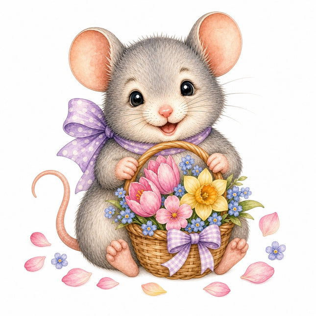 mouse with flowers quilt square
