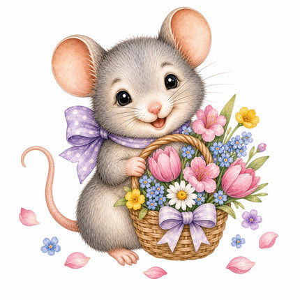 mouse with flowers quilt square