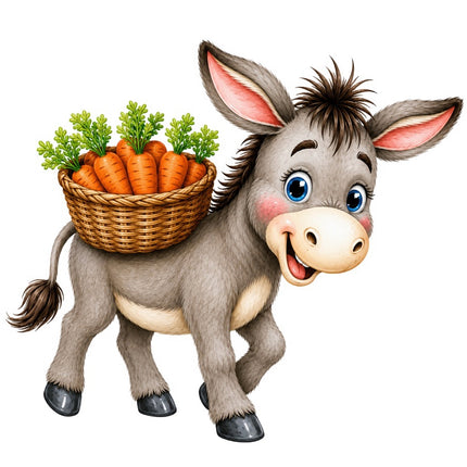 Donkey With Carrots 100% Cotton Fabric Panel Block FLIP-AAB1624