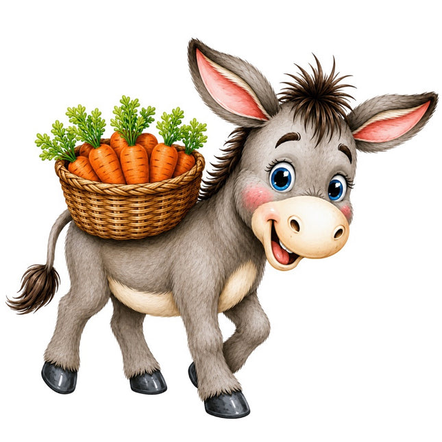 Donkey With Carrots 100% Cotton Fabric Panel Block FLIP-AAB1624