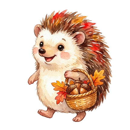 Autumn Fall Hedgehog 100% Cotton Fabric Panel Block AAB1647