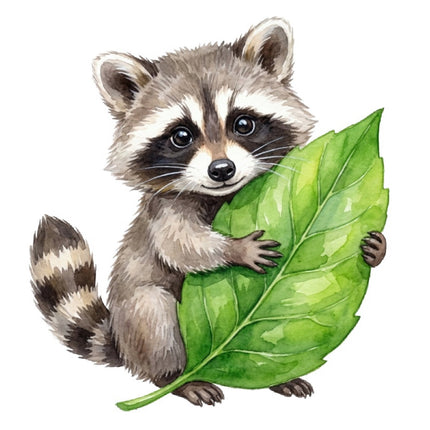 Raccoon With Leaf 100% Cotton Fabric Panel Block FLIP-AAB1649
