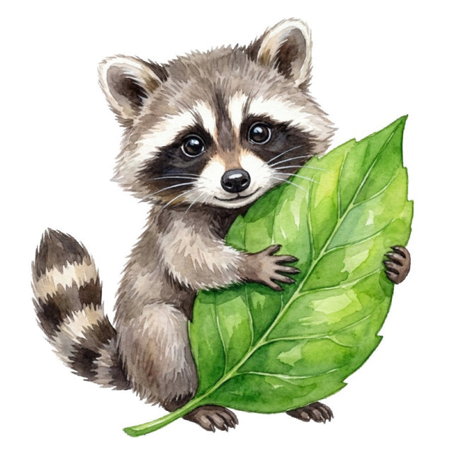 Raccoon With Leaf 100% Cotton Fabric Panel Block FLIP-AAB1649