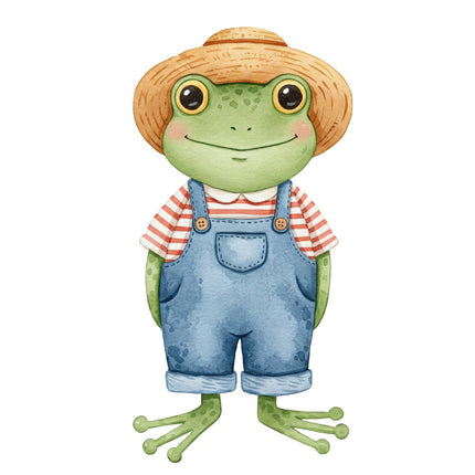 frog wearing overalls fabric panel