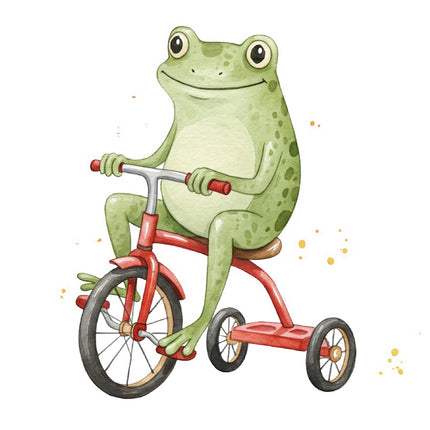 Frog Riding Tricycle 100% Cotton Fabric Panel Block FLIP-AAB1675