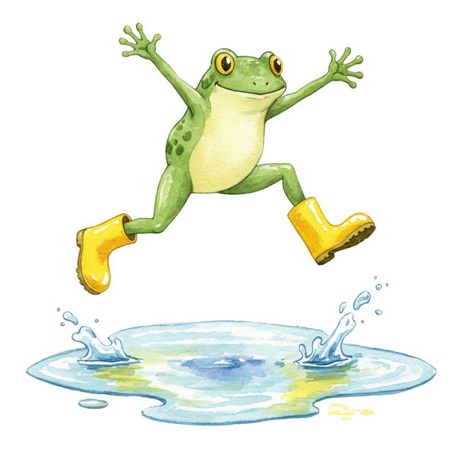 Frog Jumping Over Puddle 100% Cotton Fabric Panel Block FLIP-AAB1677