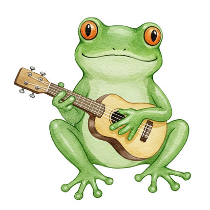 Frog Playing Guitar 100% Cotton Fabric Panel Block FLIP-AAB1678