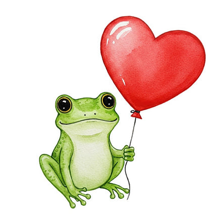 Frog With Heart Balloon 100% Cotton Fabric Panel Block FLIP-AAB1679