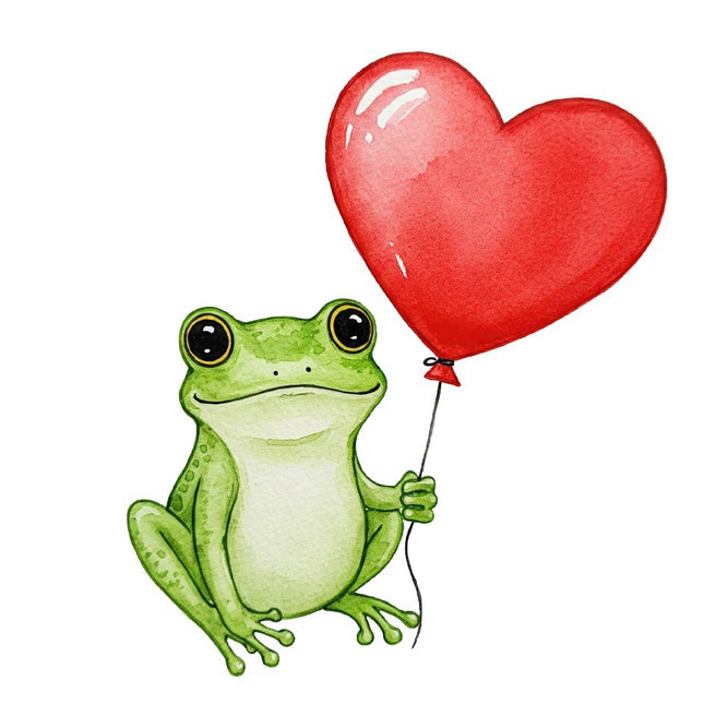 Frog With Heart Balloon 100% Cotton Fabric Panel Block FLIP-AAB1679