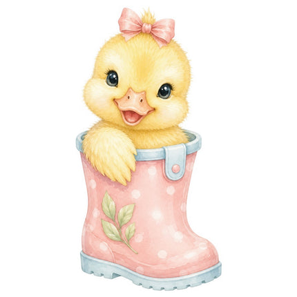 Yellow Duckling in Boot 100% Cotton Fabric Panel Block FLIP-AAB1702