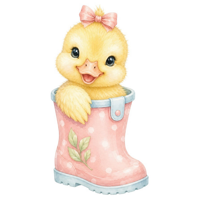 Yellow Duckling in Boot 100% Cotton Fabric Panel Block FLIP-AAB1702