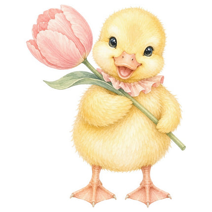 Yellow Duckling With Flower 100% Cotton Fabric Panel Block FLIP-AAB1703
