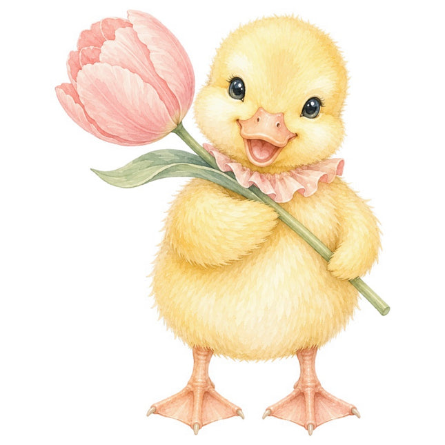 Yellow Duckling With Flower 100% Cotton Fabric Panel Block FLIP-AAB1703