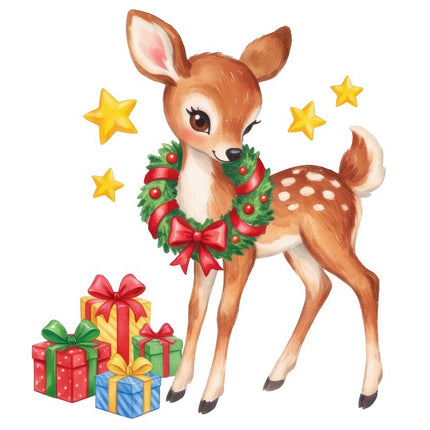 Christmas Deer 100% Cotton Fabric Panel Block Quilt Square FLIP-AAB1710