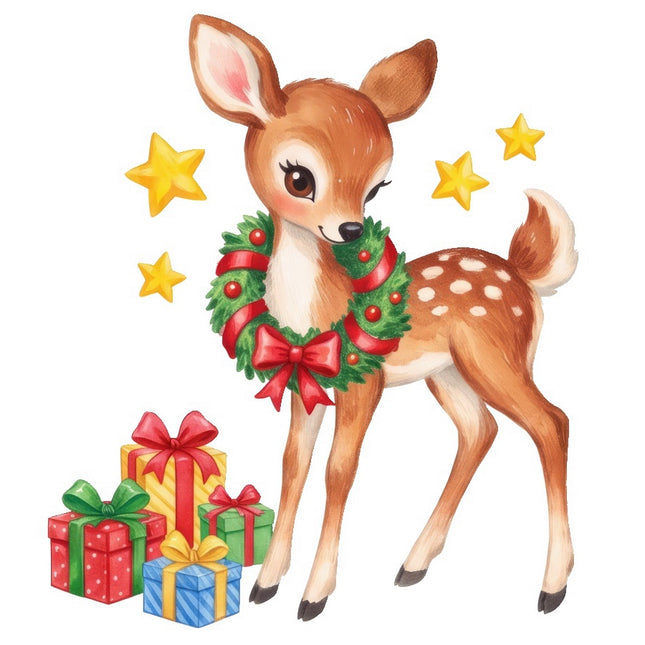 Christmas Deer 100% Cotton Fabric Panel Block Quilt Square FLIP-AAB1710