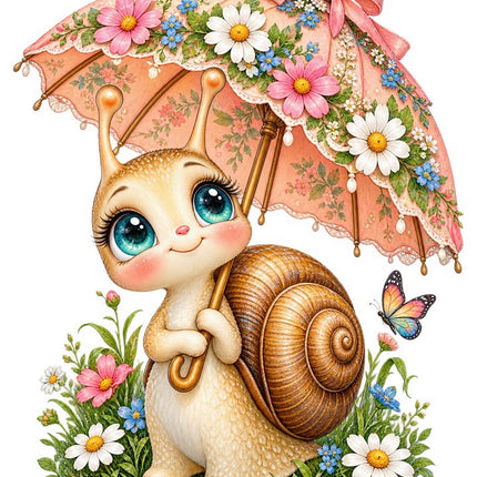 Snail With Umbrella 100% Cotton Fabric Panel Block FLIP-AAB1715