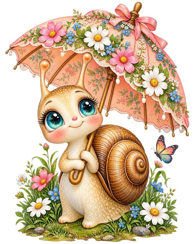 Snail With Umbrella 100% Cotton Fabric Panel Block FLIP-AAB1715