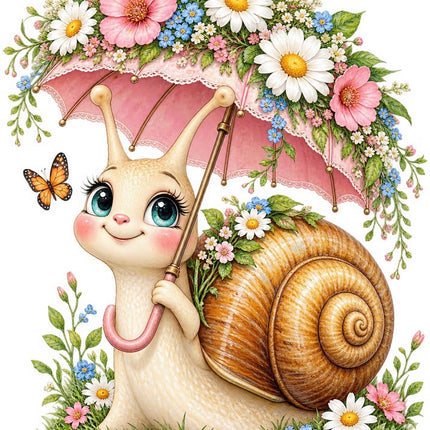 Snail With Umbrella 100% Cotton Fabric Panel Block FLIP-AAB1716
