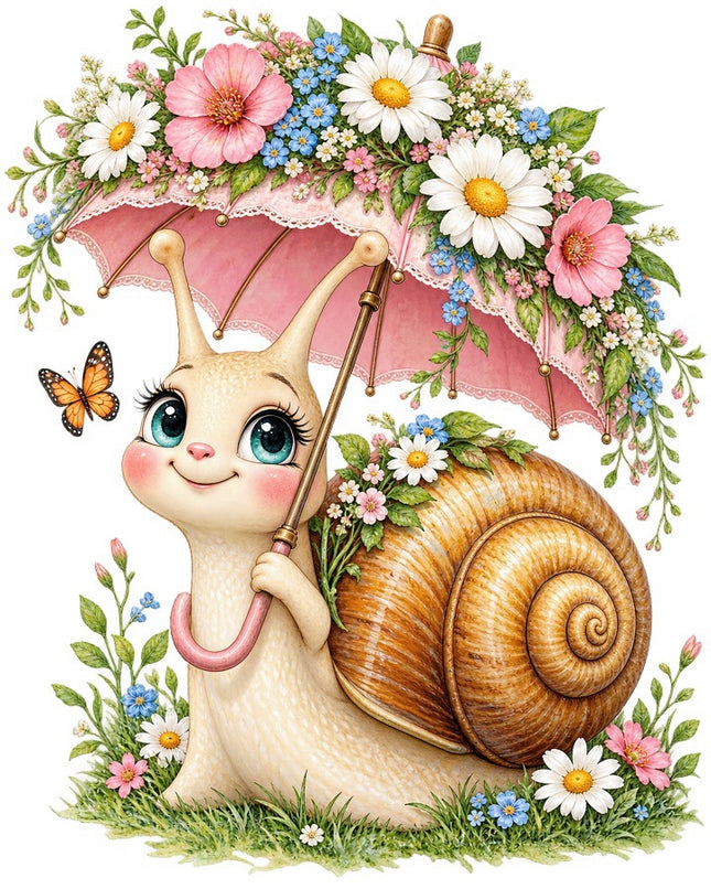 Snail With Umbrella 100% Cotton Fabric Panel Block FLIP-AAB1716