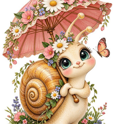 Snail With Umbrella 100% Cotton Fabric Panel Block FLIP-AAB1717