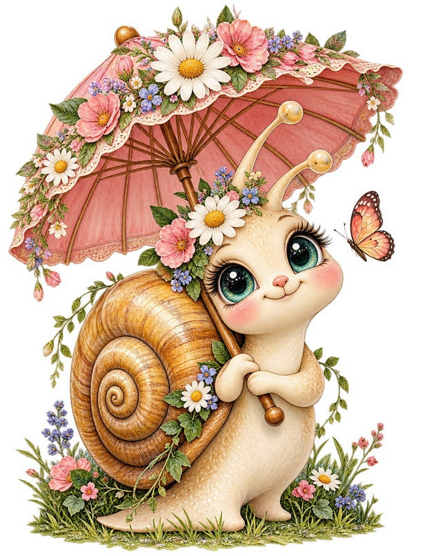 Snail With Umbrella 100% Cotton Fabric Panel Block FLIP-AAB1717