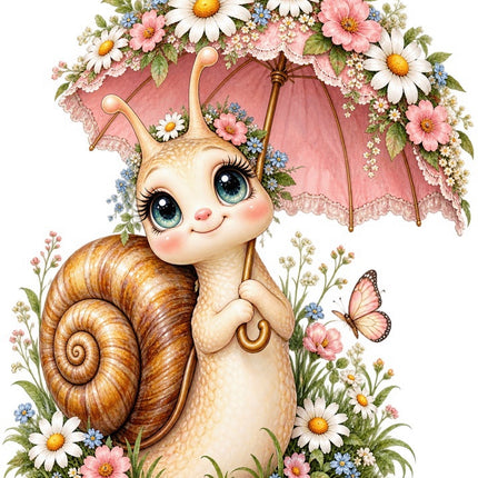 Snail With Umbrella 100% Cotton Fabric Panel Block FLIP-AAB1718