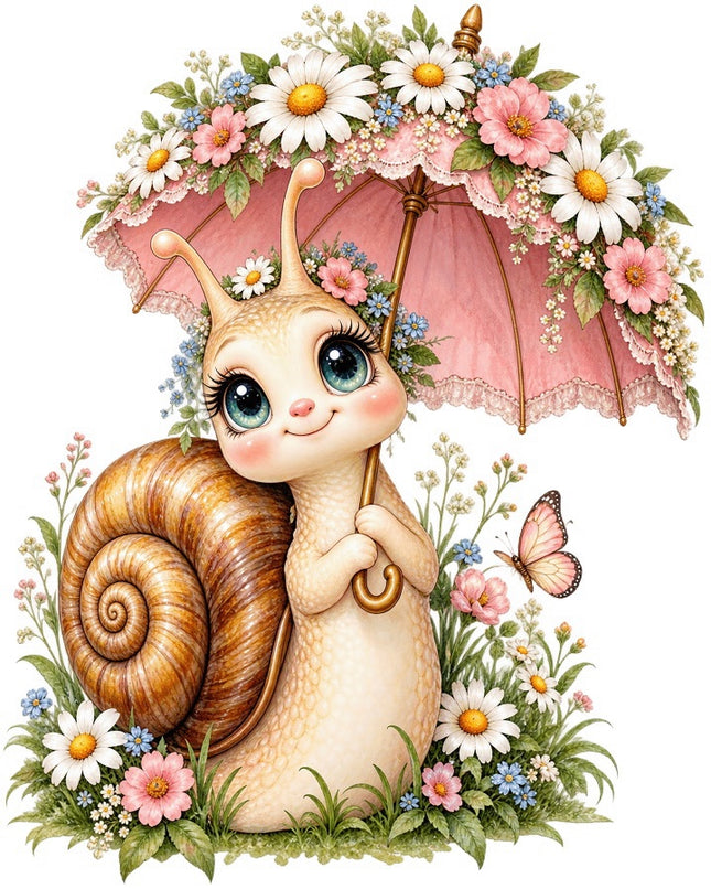 Snail With Umbrella 100% Cotton Fabric Panel Block FLIP-AAB1718