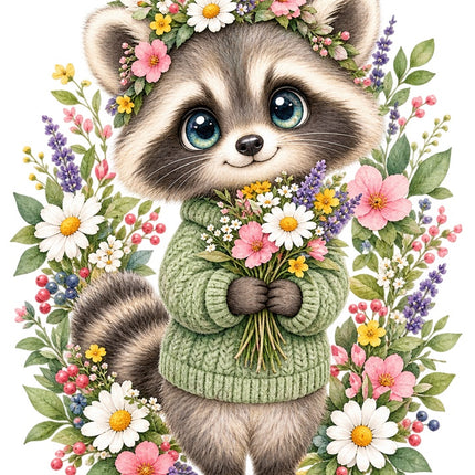 floral raccoon fabric panel
