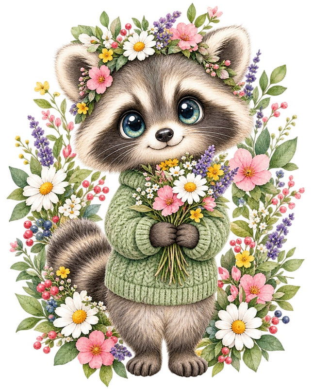 floral raccoon fabric panel
