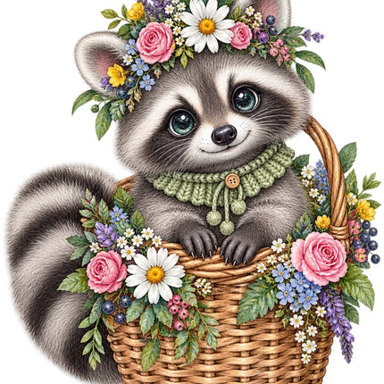 floral raccoon fabric panel