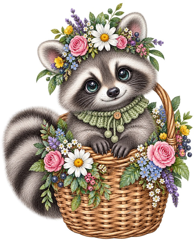 floral raccoon fabric panel