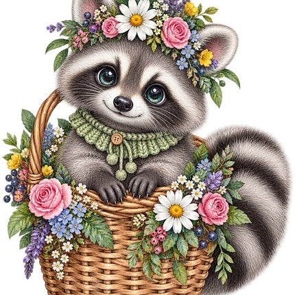 Floral Raccoon 100% Cotton Fabric Panel Block FLIP- AAB1725