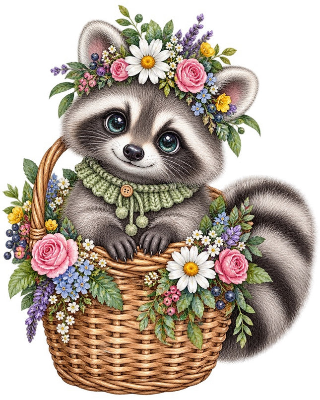 Floral Raccoon 100% Cotton Fabric Panel Block FLIP- AAB1725