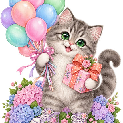 birthday cat fabric panel