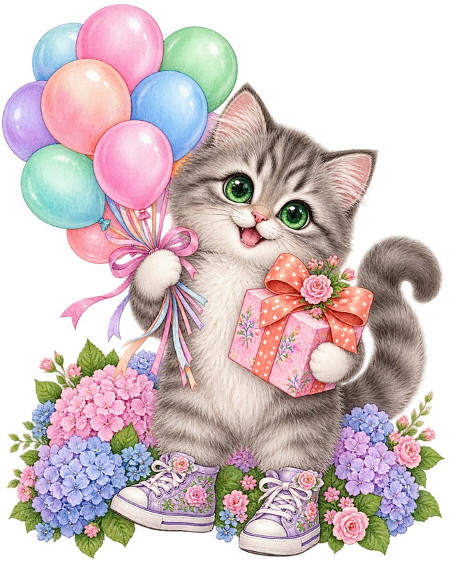 birthday cat fabric panel