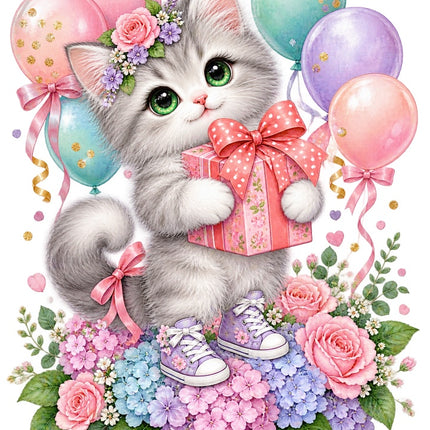 birthday cat fabric panel
